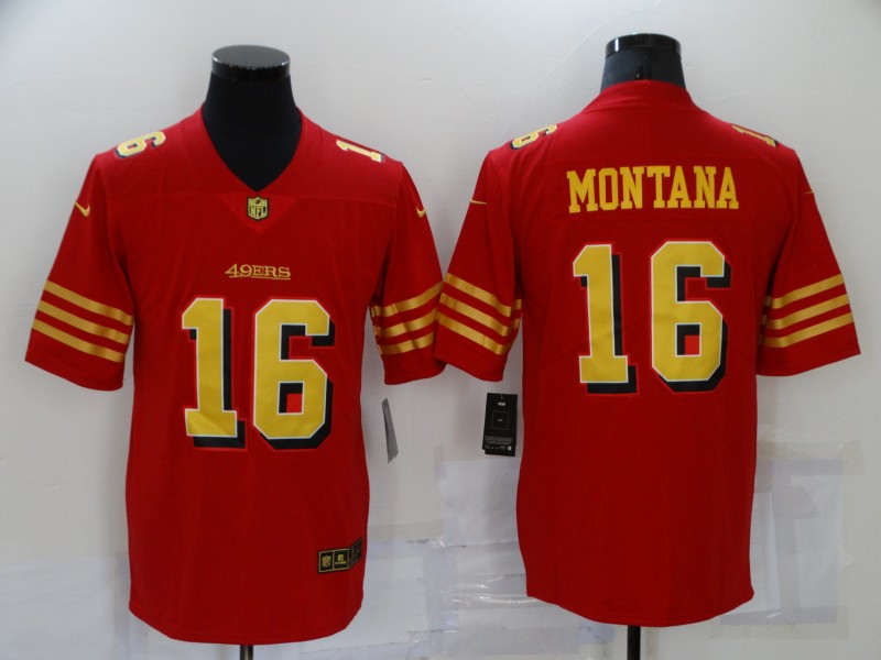 Men's San Francisco 49ers #16 Joe Montana Red Gold Vapor Untouchable Limited Stitched Jersey Men's San Francisco 49ers #16 Joe Montana Red Gold Vapor Untouchable Limited Stitched Jersey